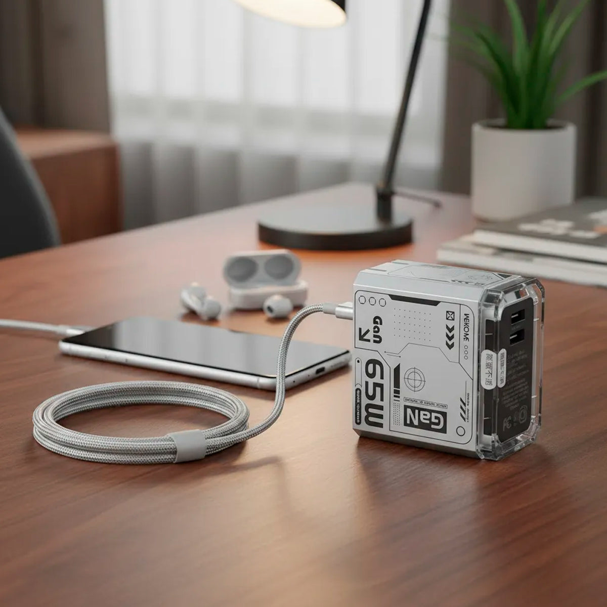 Cargador WEKOME WP-U06 Cube Geometry 65W GaN – ¡Potencia Total en Formato Mini!