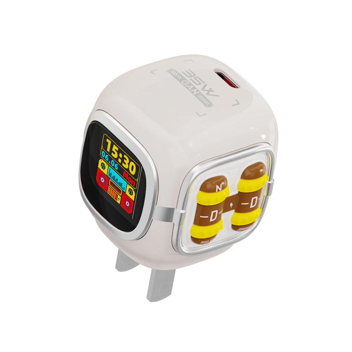 Cargador Divoom Dipow 35W GaN – Energía Inteligente con Estilo Retro