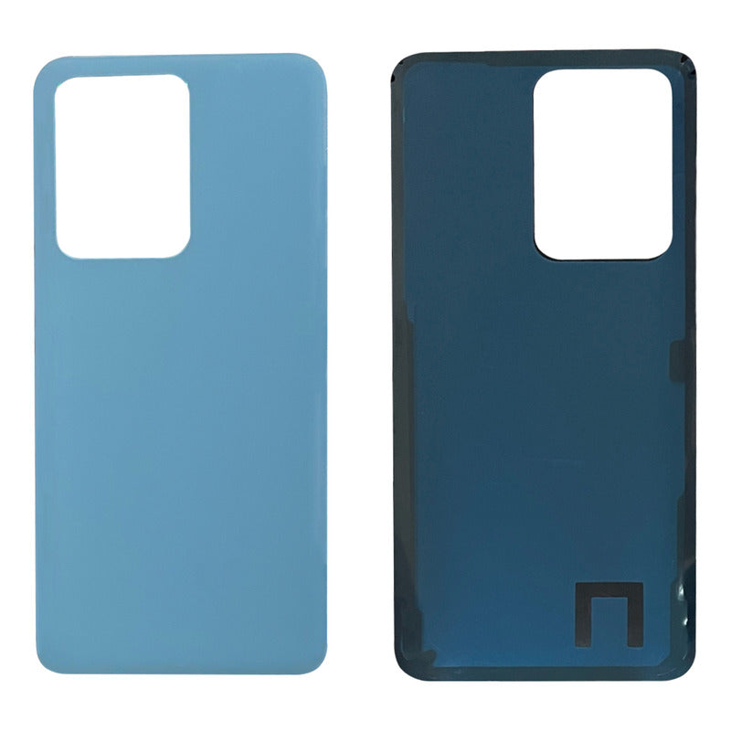 Una Tapa Trasera Compatible Con Samsung S20 Ultra Sm-g988, vista exterior blanca, lisa y con orificio para cámara; interior azul oscuro con adhesivo.