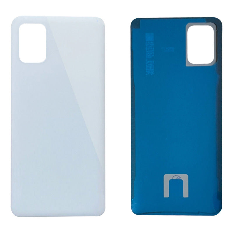 Tapa Trasera Compatible Con Samsung A31 Sm-a315, vista frontal y trasera del repuesto en color blanco con espacio para cámara y detalles internos.