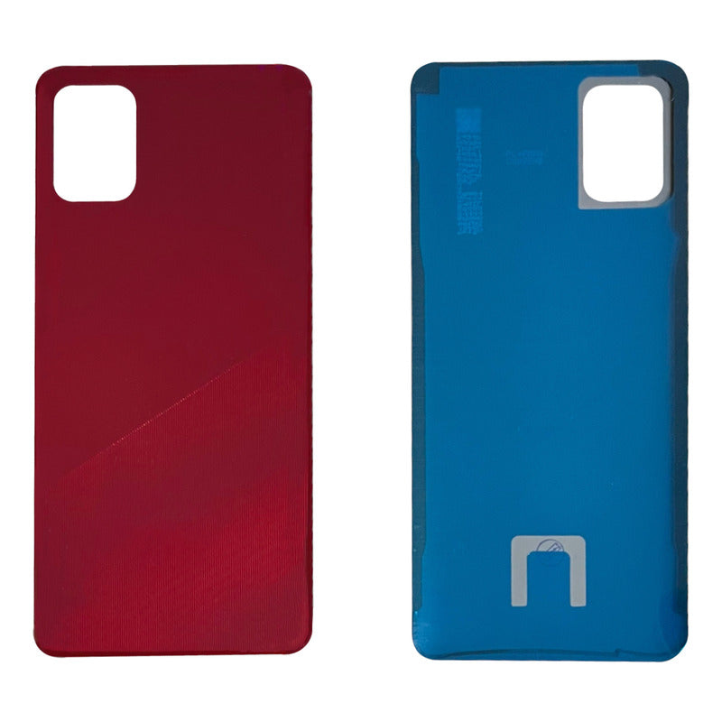 Tapa Trasera Compatible Con Samsung A31 Sm-a315, vista frontal y trasera del repuesto en color rojo con espacio para cámara y detalles internos.