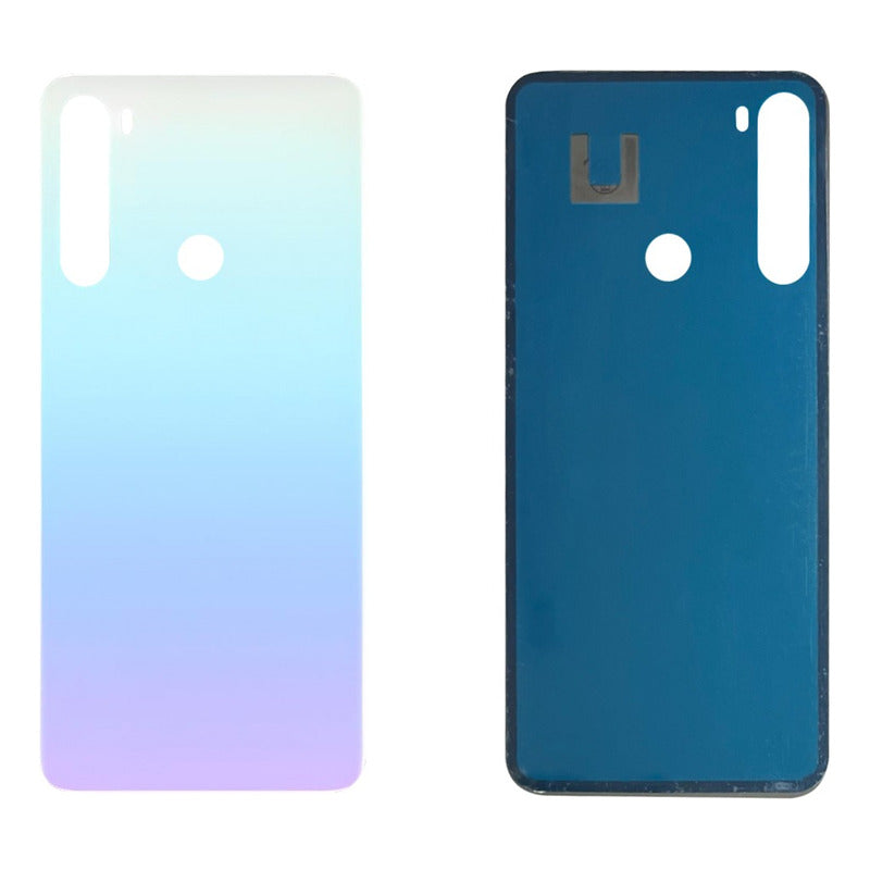 Tapa Trasera Compatible Con Xiaomi Redmi Note 8 M1908c3jg en color azul, mostrando ambas partes con el módulo de cámaras en el lado izquierdo.