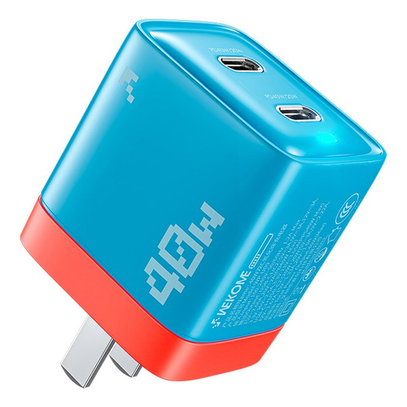 Cargador De 40w Doble Conector Tipo C Ultra Rápido Wekome