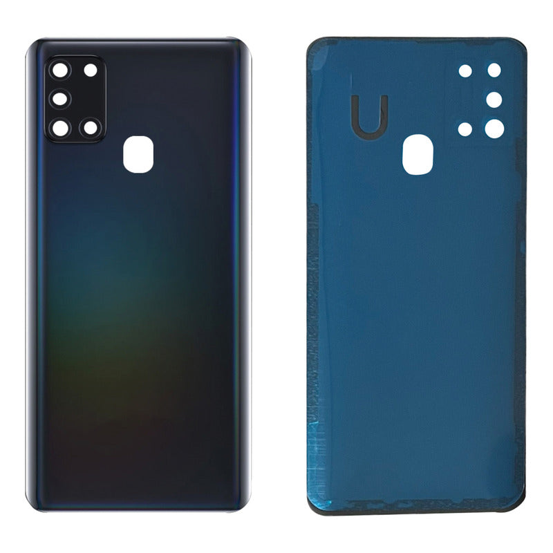 Tapa Trasera + Cristal Compatible Con Samsung A21s Sm-a217f, en color tornasol, mostrando el exterior e interior.