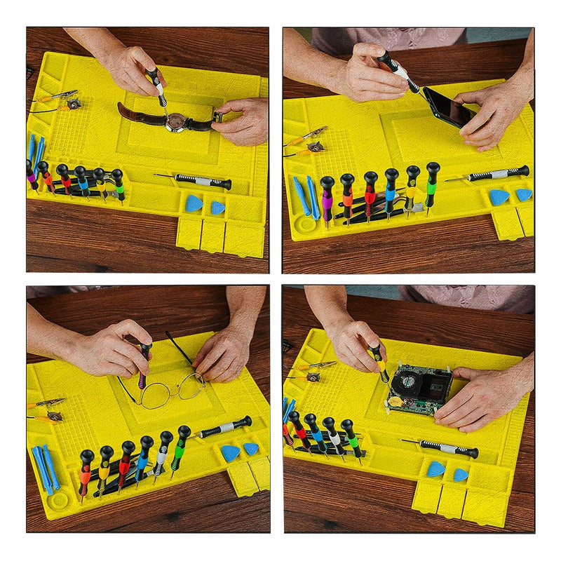 Tapete Reparación De Celulares Antiestatica 45x30 Amarillo, ideal para reparar celulares, relojes, lentes y placas electrónicas.