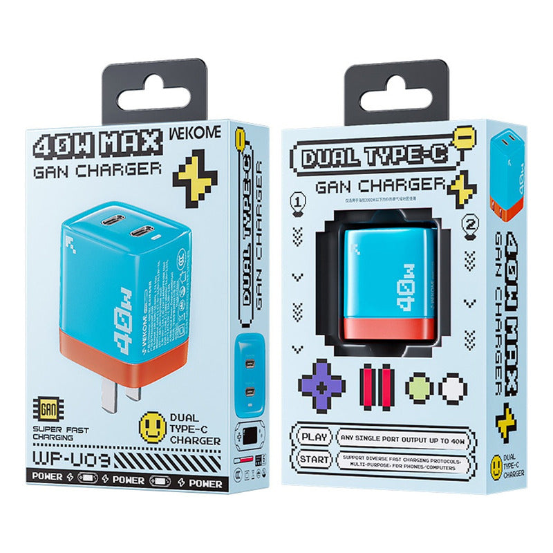 Cargador De 40w Doble Conector Tipo C Ultra Rápido Wekome