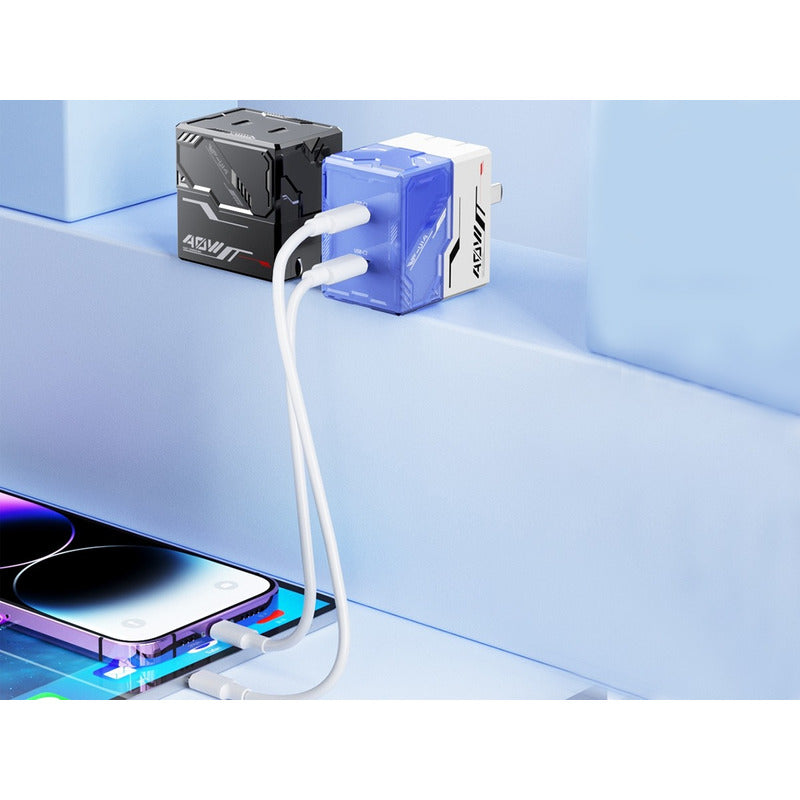 Cargador Gan De 40w Mecha Transparente Ultra Rápido