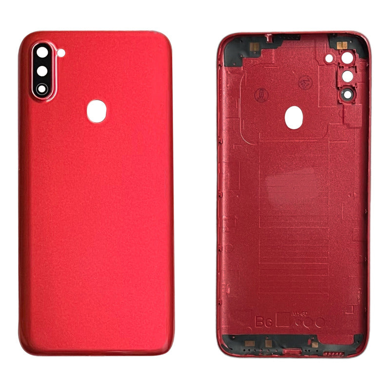 Tapa Trasera + Cristal Compatible Con Samsung A11 Sm-a115, en color rojo, mostrando las vistas exterior e interior del repuesto.