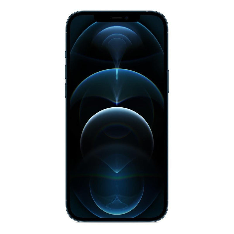 Visita frontal con fondo de pantalla sobrio del iPhone 12 Pro Max Azul Pacífico