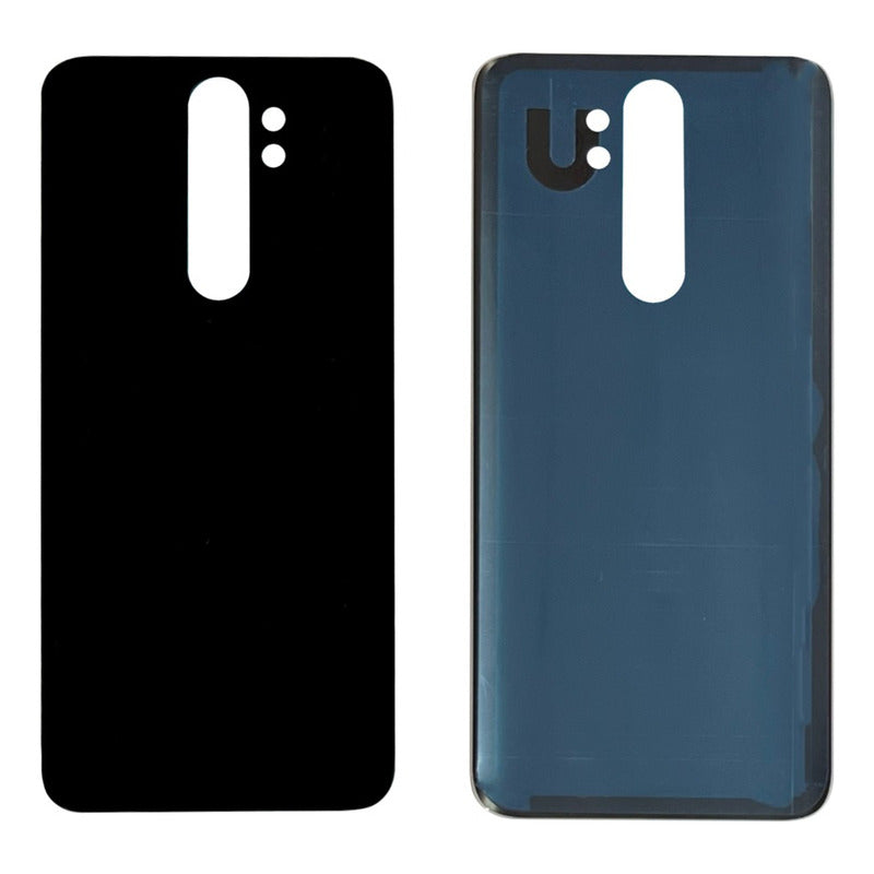 Tapa Trasera Compatible Con Xiaomi Redmi Note 8 M1908c3jg en color negro, mostrando ambas caras con el módulo de cámaras centrado.