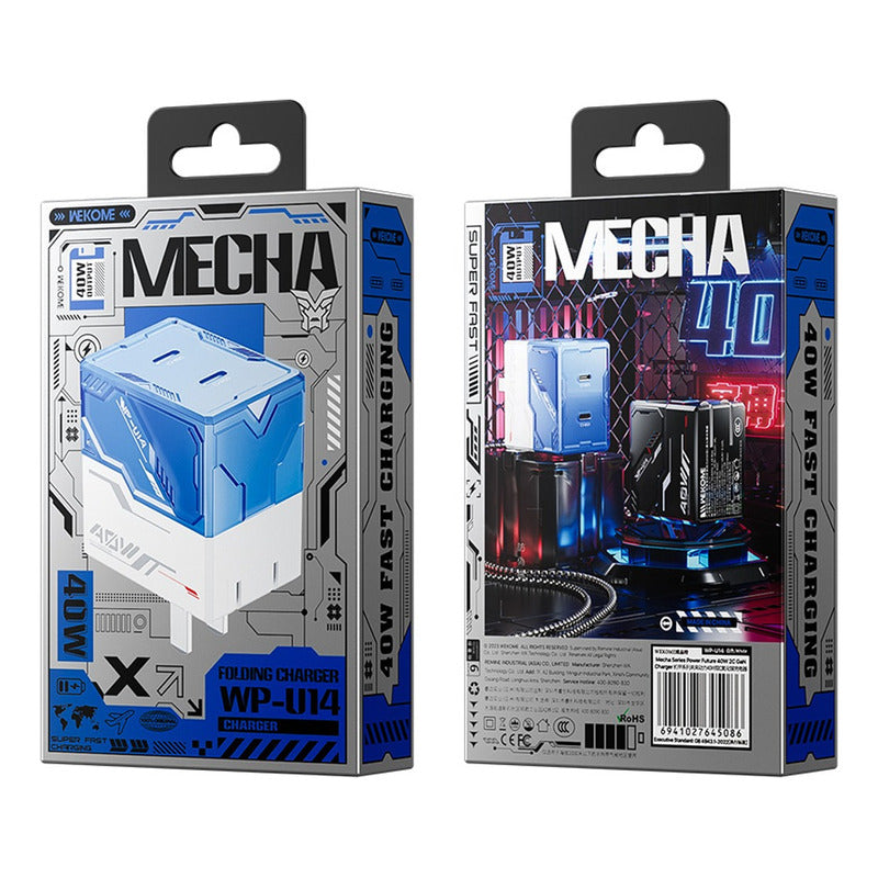 Cargador Gan De 40w Mecha Transparente Ultra Rápido