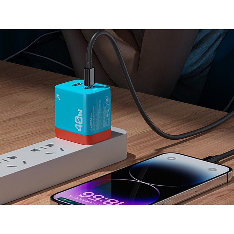 Cargador De 40w Doble Conector Tipo C Ultra Rápido Wekome