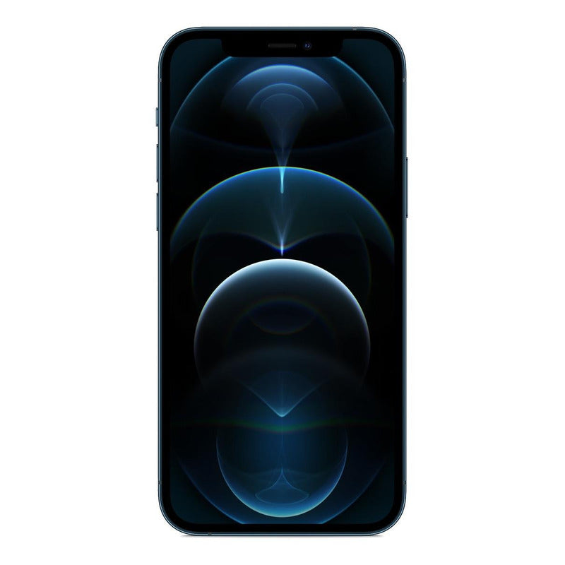 Visita frontal con fondo de pantalla sobrio del iPhone 12 Pro Azul Pacífico