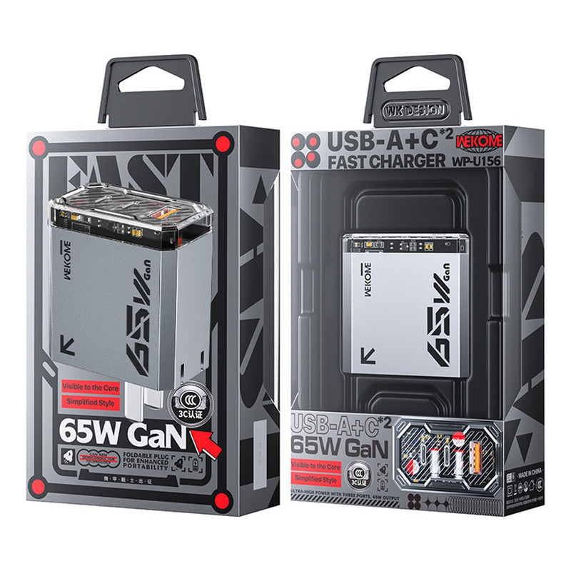 Cargador De 65w Gan Triple Puerto Tipo C Y A Ultrarápido