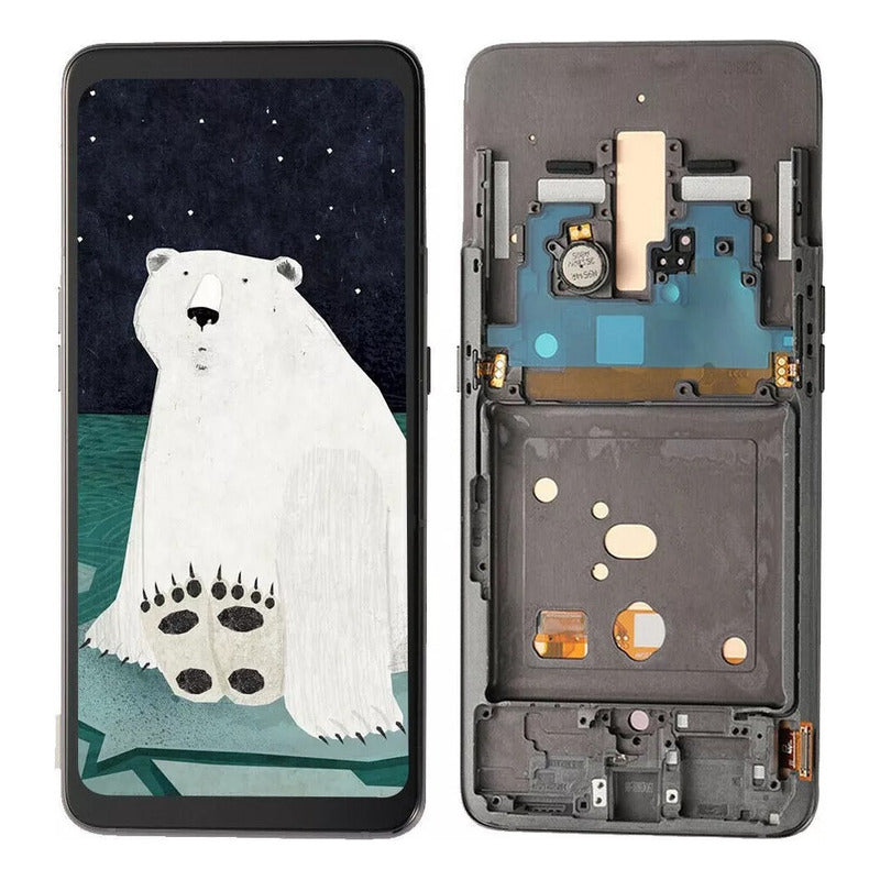 Un producto con una vista de un fondo de pantalla de oso polar, componte visto de la parte posterior