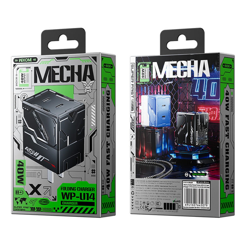 Cargador Gan De 40w Mecha Transparente Ultra Rápido