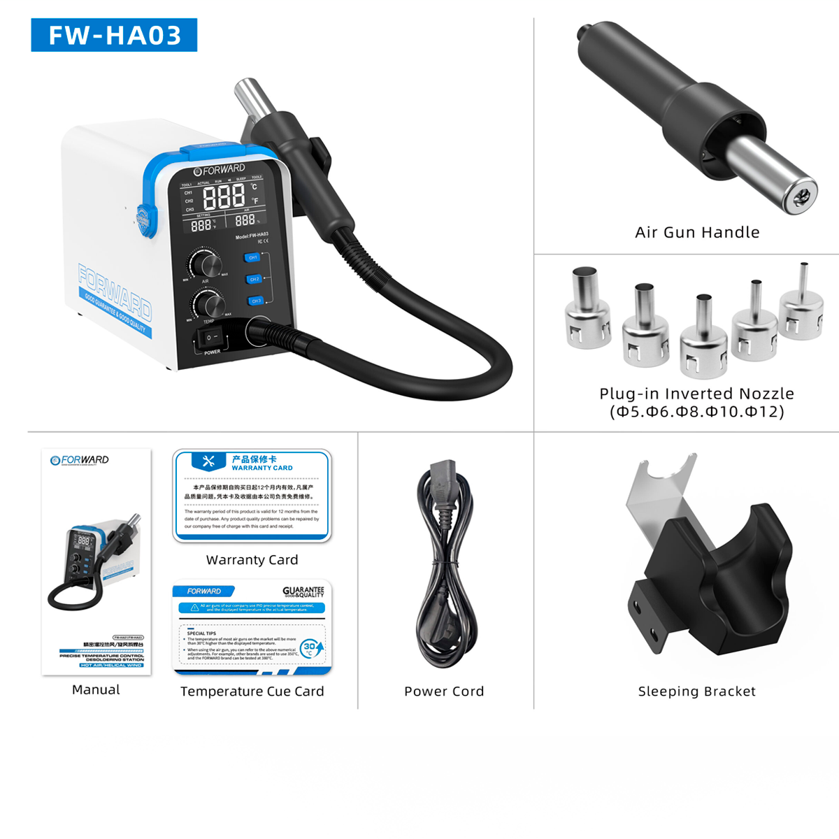 Estación de soldadora de viento helicoidal con control preciso de temperatura FW-HA03