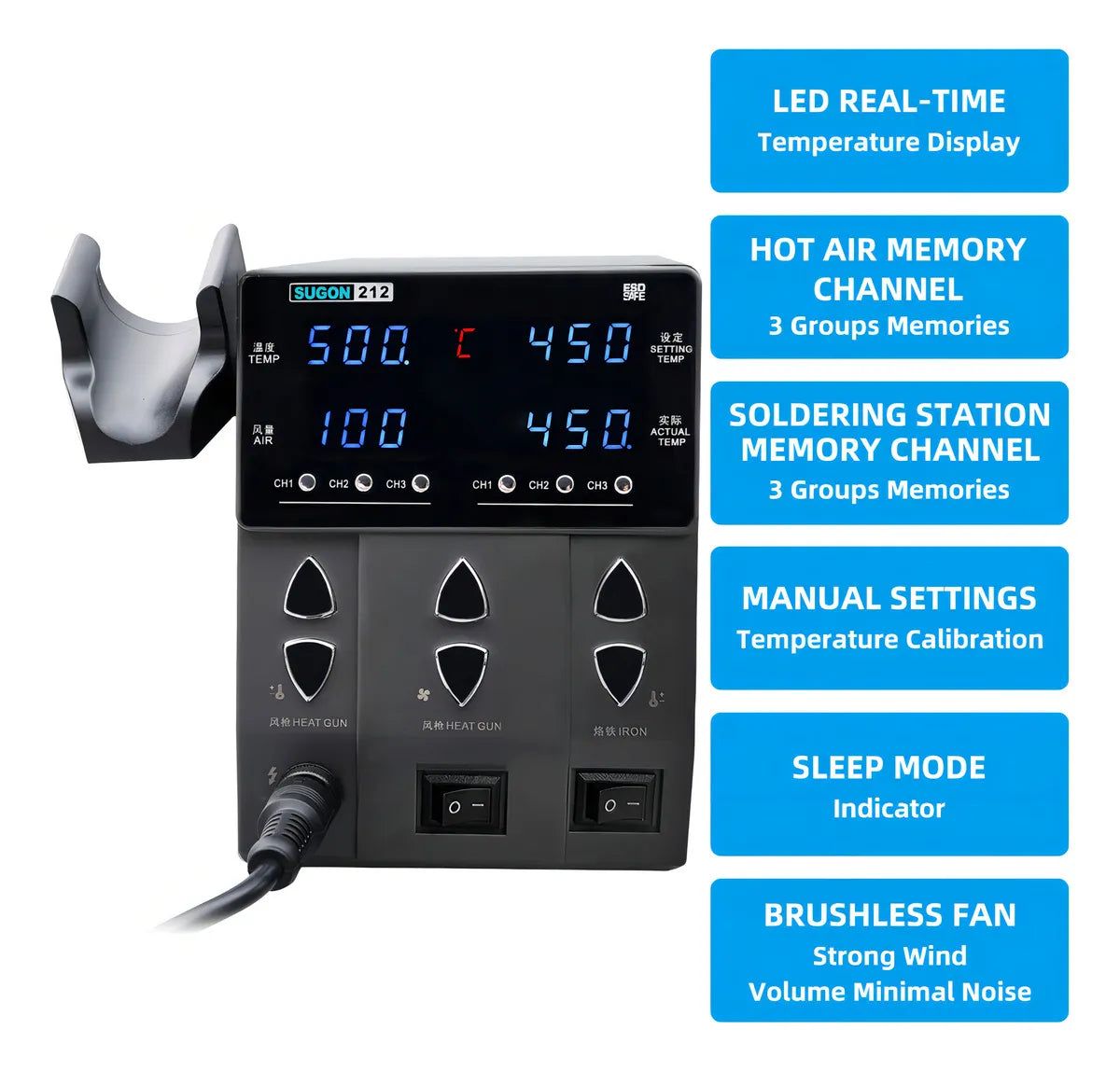 Estación de Soldadura por Aire Caliente Sugon 212 & T12 2