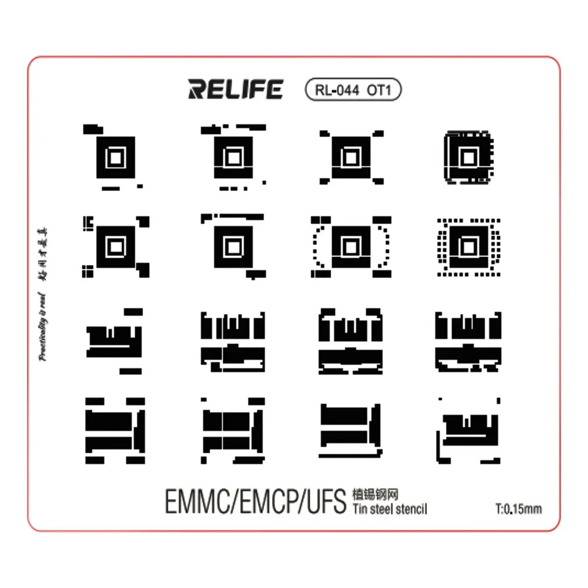 Stencil de reballing RELIFE RL-044 OT1 de 0.15 mm