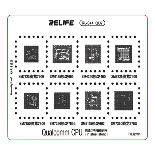 Stencil de reballing RELIFE RL-044 QU7 de 0.12 mm para CPU Qualcomm