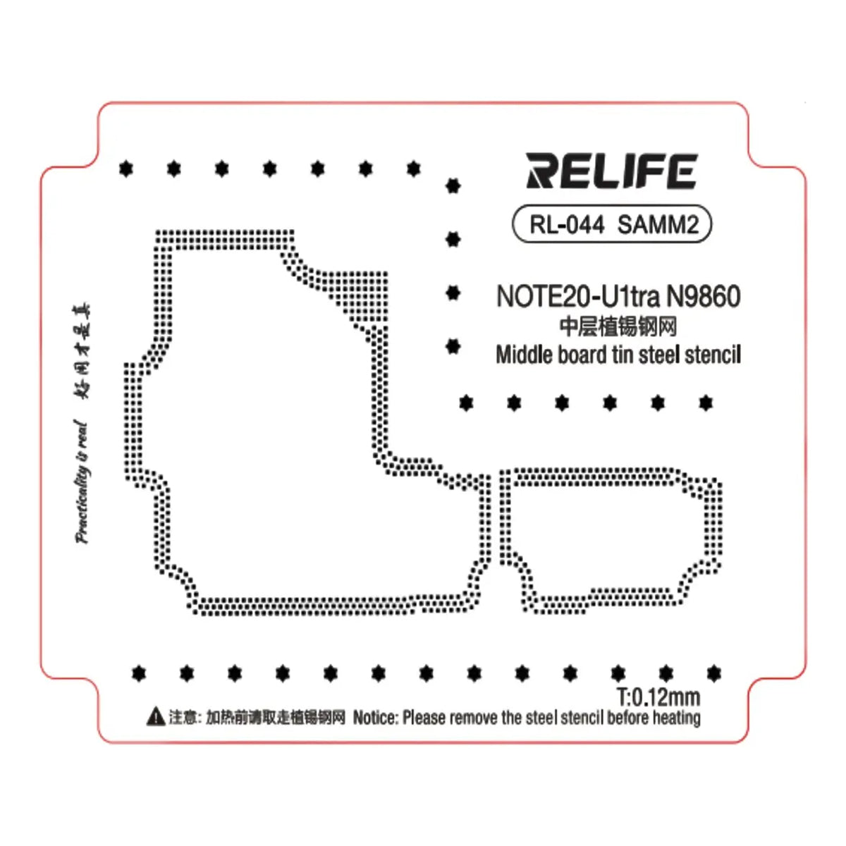 Stencil de reballing RELIFE RL-044 SAMM2 de 0.12 mm para Galaxy Note20 Ultra