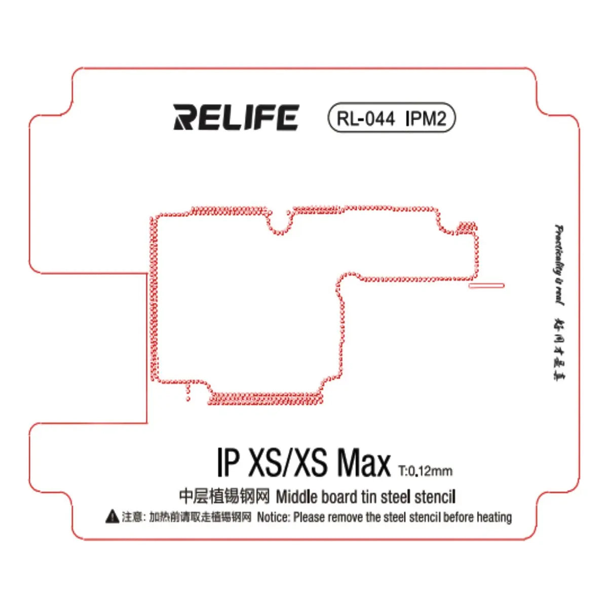 Stencil de reballing RELIFE RL-044 IPM2 de 0.12 mm para iPhone XS y XS Max