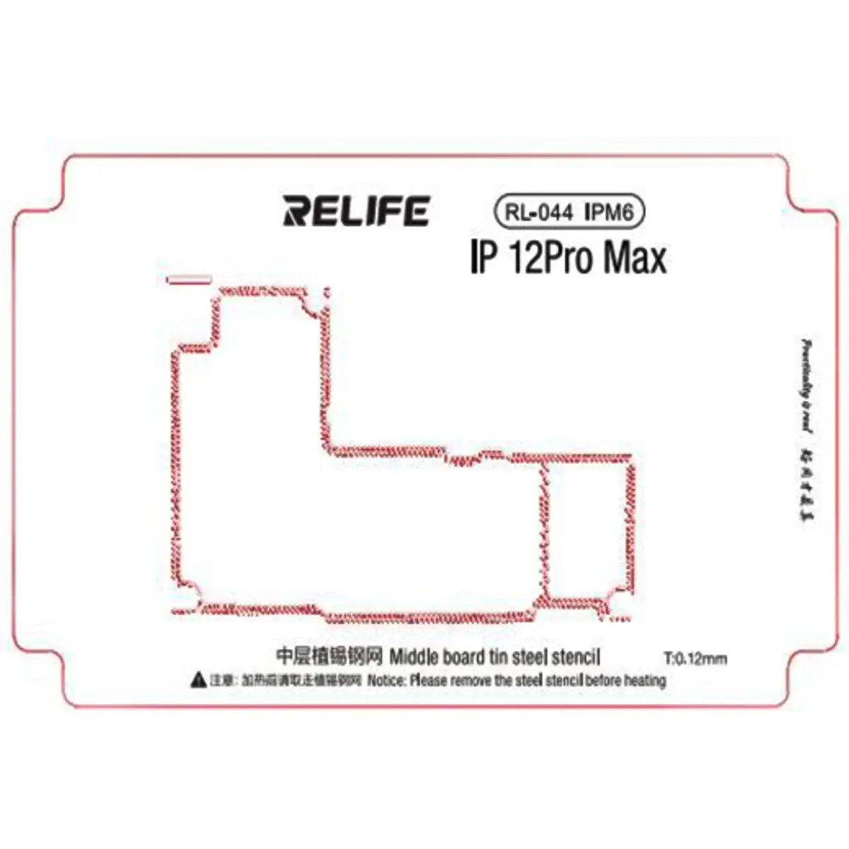 Stencil de reballing RELIFE RL-044 IPM6 de 0.12 mm para iPhone 12 Pro Max