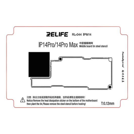 Stencil de reballing RELIFE RL-044 IPM14 de 0.12 mm para iPhone 14 Pro