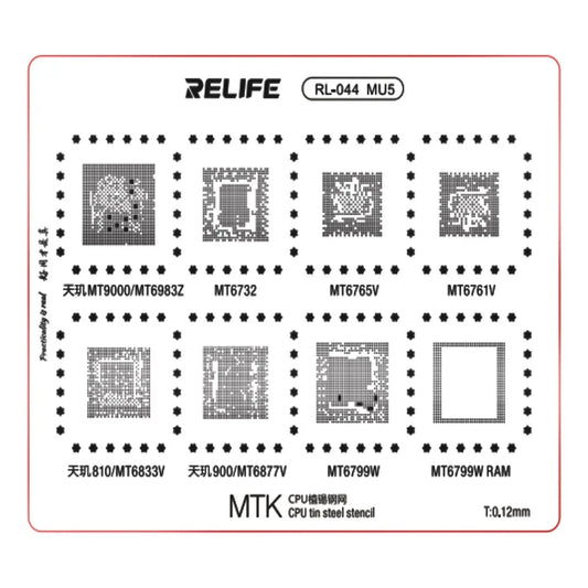 Stencil de reballing RELIFE RL-044 MU5 de 0.12 mm para CPU MediaTek