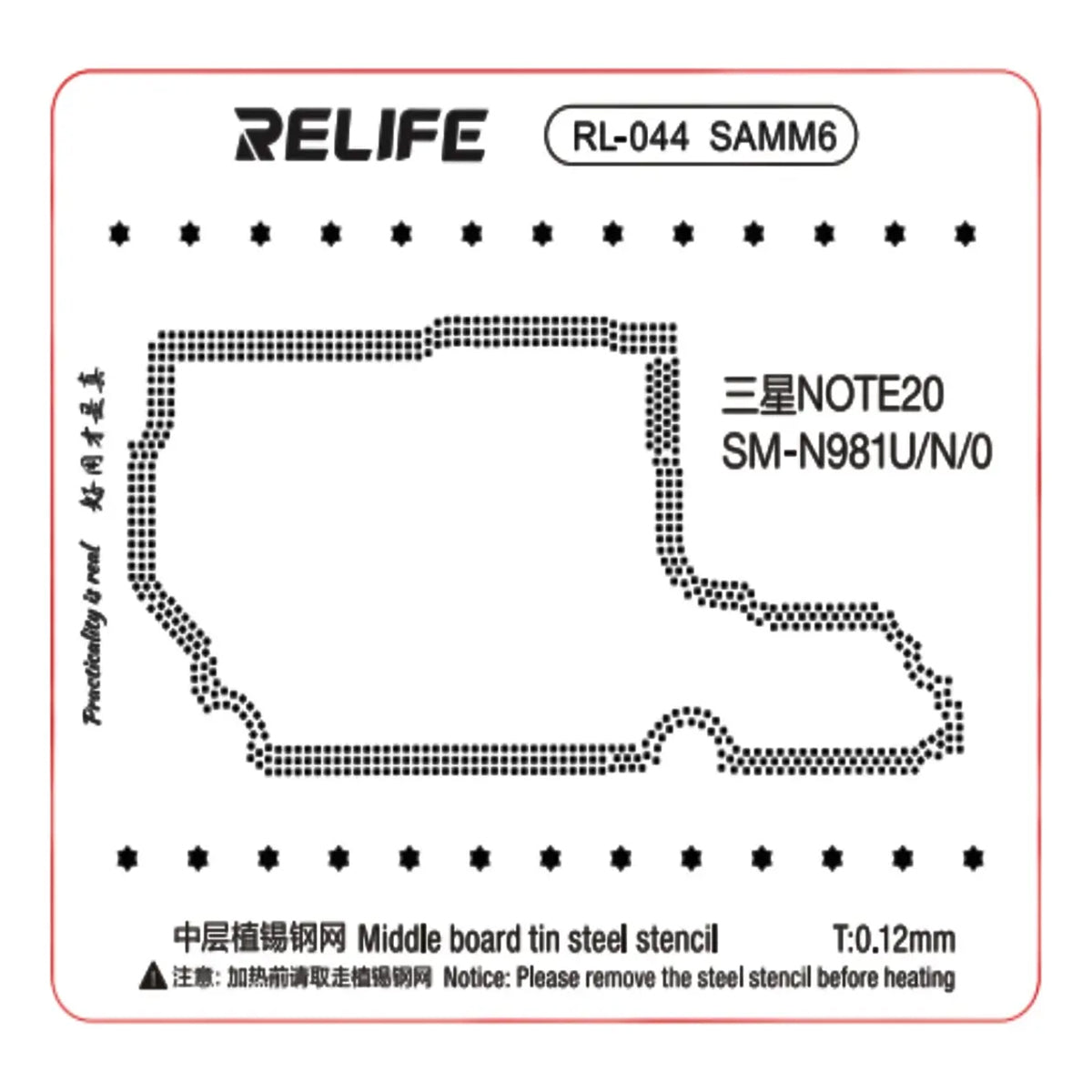 Stencil de reballing RELIFE RL-044 SAMM6 de 0.12 mm para Galaxy Note20