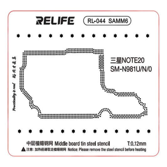Stencil de reballing RELIFE RL-044 SAMM6 de 0.12 mm para Galaxy Note20