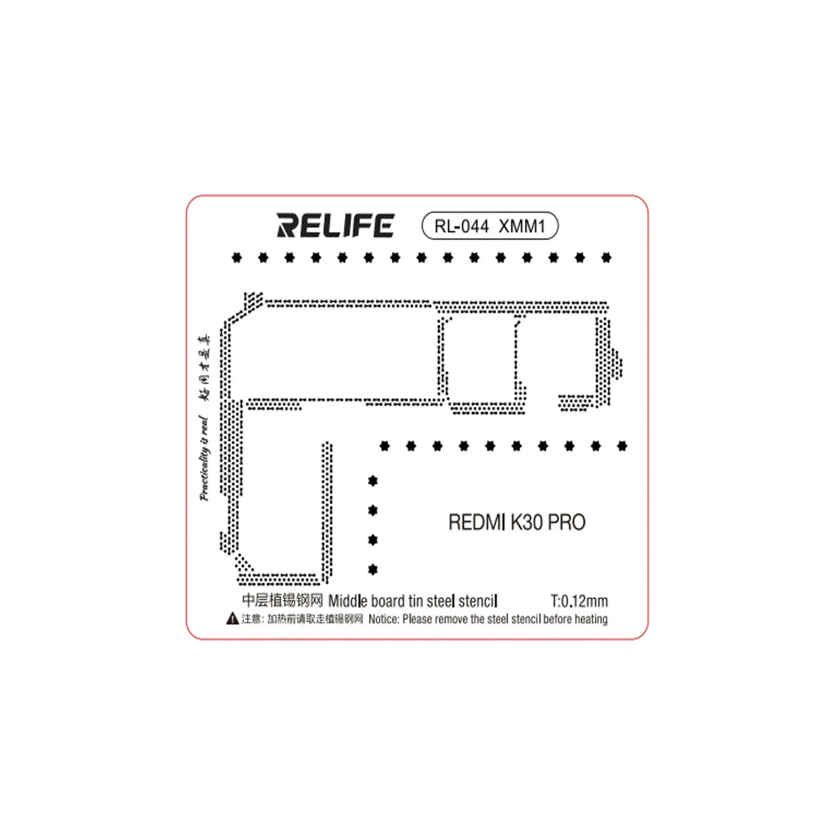 Stencil de reballing RELIFE RL-044 XMM1 de 0.12 mm para Redmi K30 Pro
