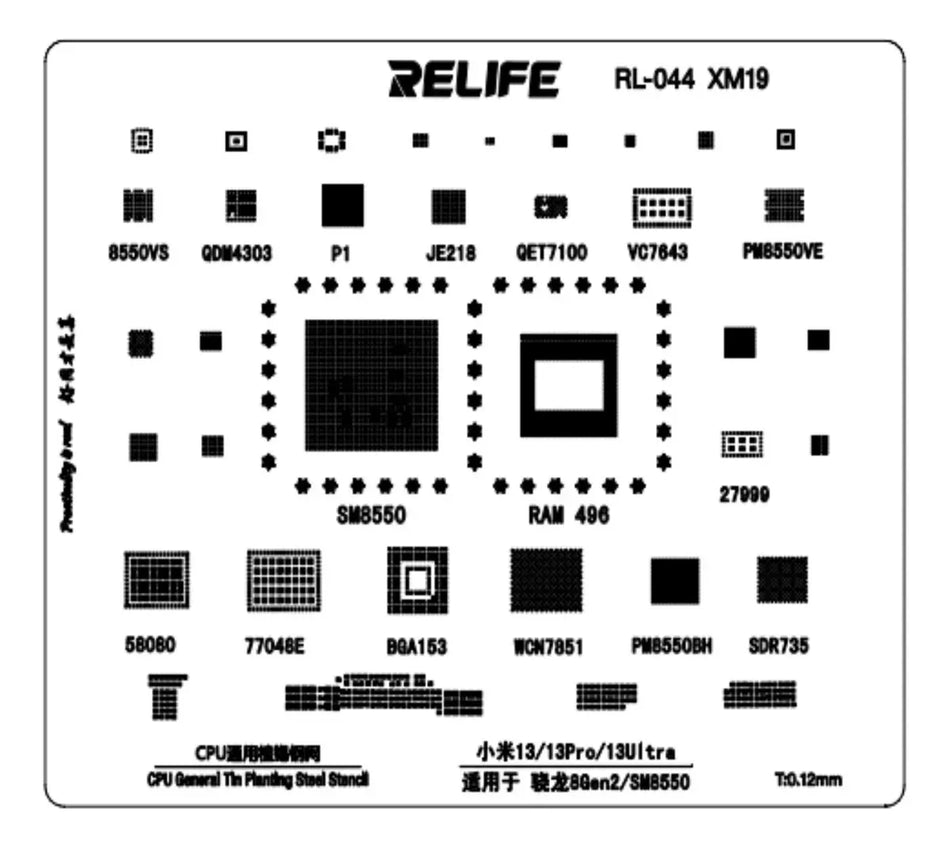 STENCIL 0.12MM RELIFE RL-044 XM19 Snapdragon 8Gen2/SM8550