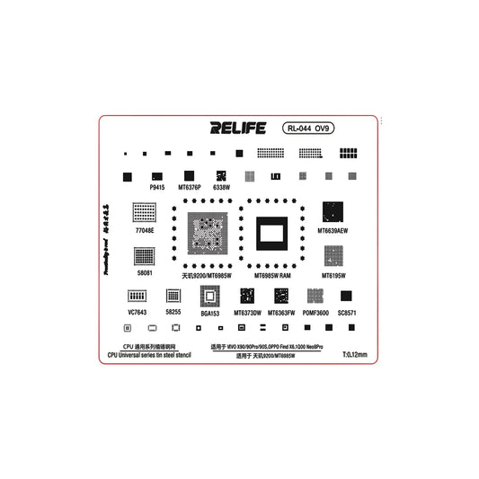 Stencil de reballing RELIFE OV9 de 0.12 mm para Dimensity 9200