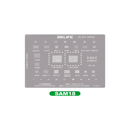 Stencil de reballing RELIFE SAM18 de 0.12 mm para Exynos E8535P y E8835P