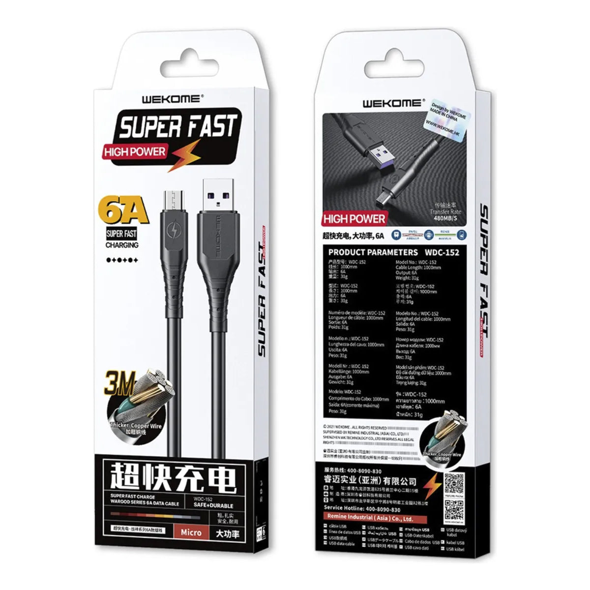 Cable de Carga Rápida Wekome Wargod 2m 6A