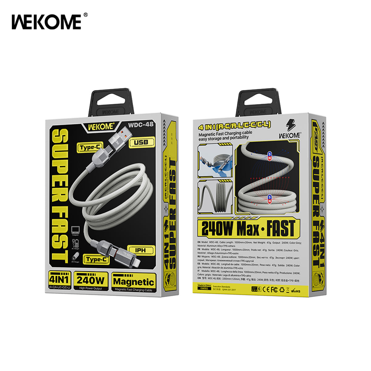 Cable Magnético WEKOME WDC-48 – 240W de ¡Potencia Extrema y Conexión Instantánea!