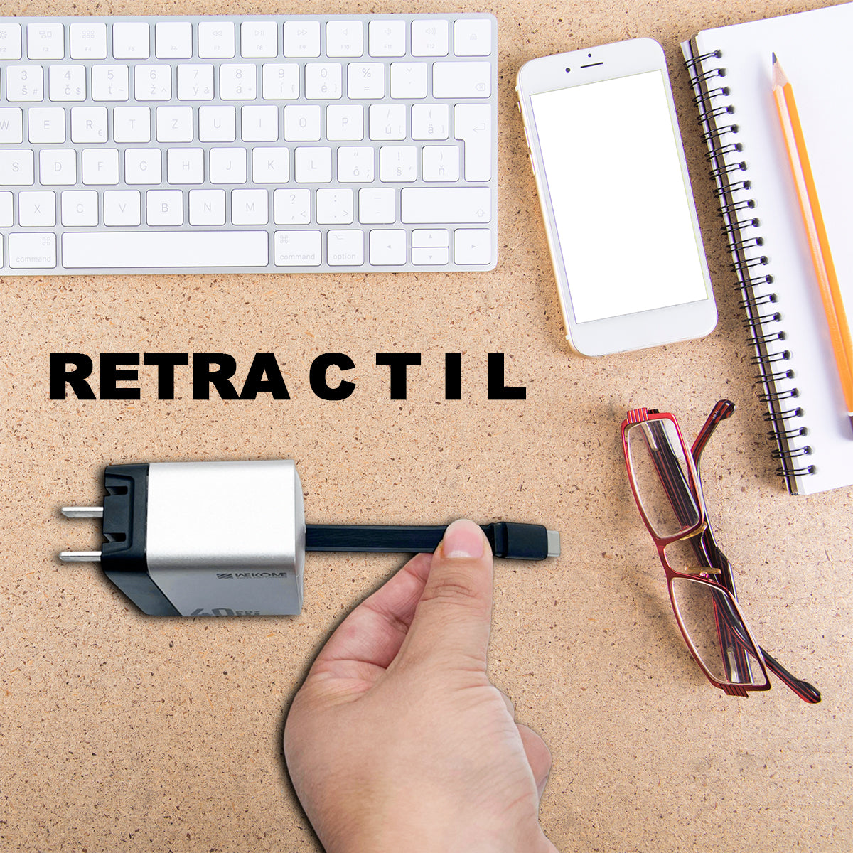 Cargador con Cable Retráctil WP-U38 Infinity 40W – ¡Orden y Potencia Total!