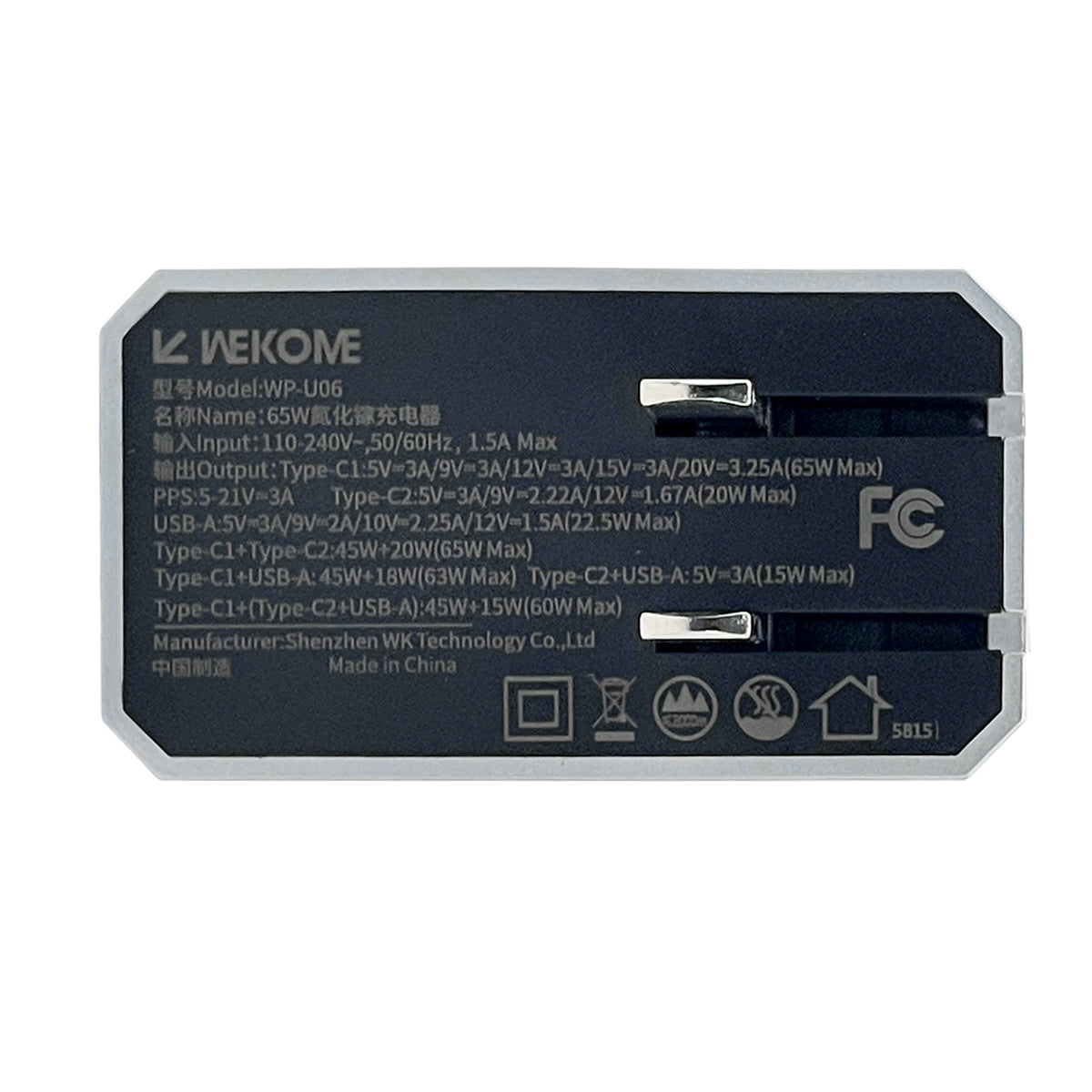 Cargador WEKOME WP-U06 Cube Geometry 65W GaN – ¡Potencia Total en Formato Mini!