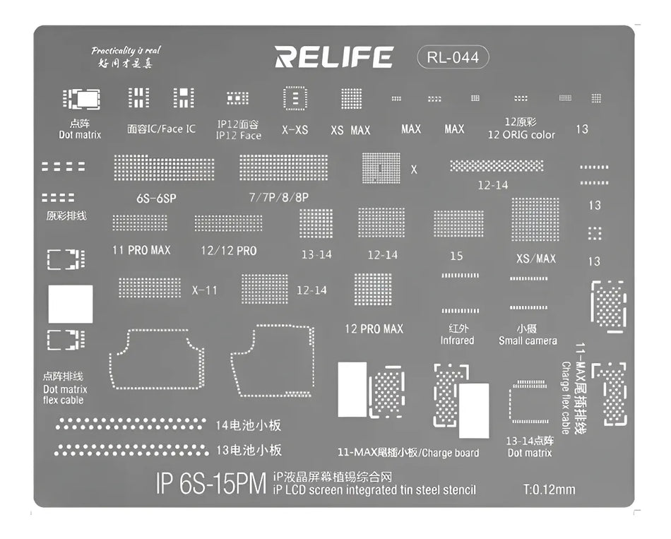 Stencil Relife RL-044IP reparación de pantalla iPhone 6s a 15