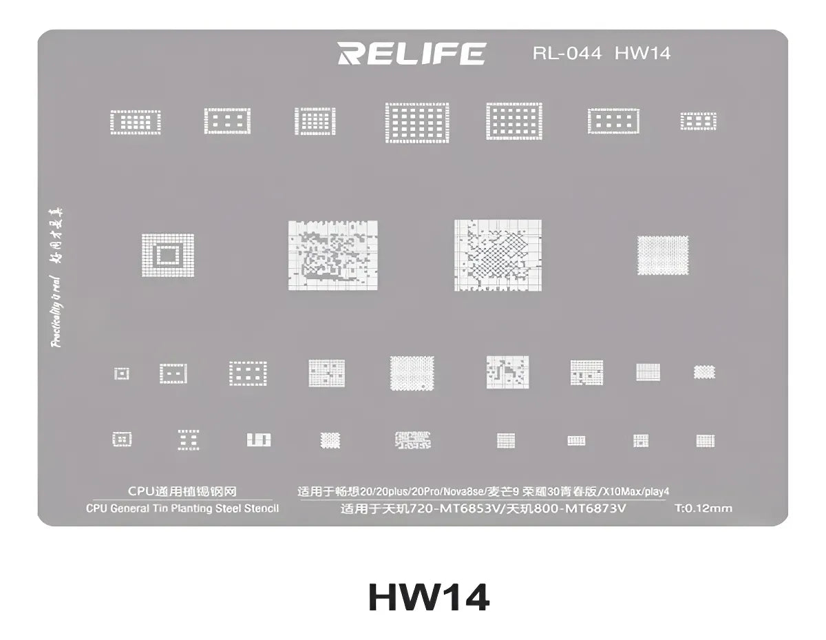 STENCIL 0.12MM RELIFE RL-044 HW14 Dimensity 720-MT6853V/ DIMENSIDAD 800-MT6873V CPU universal