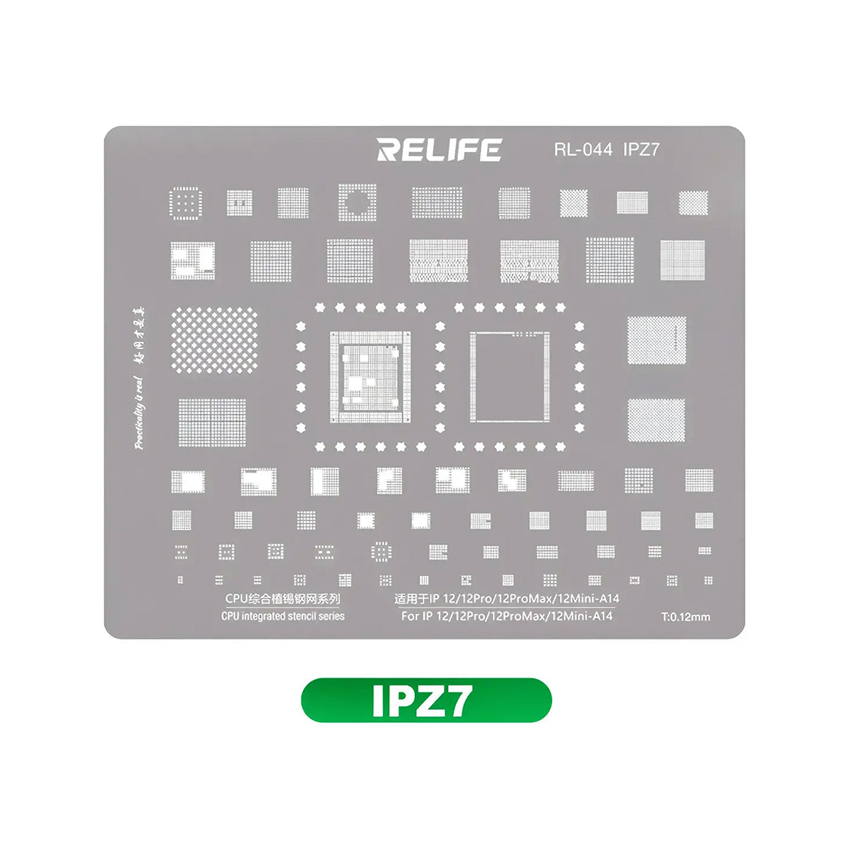 Stencil de reballing RELIFE IPZ7 de 0.12 mm para CPU A14 de iPhone 12