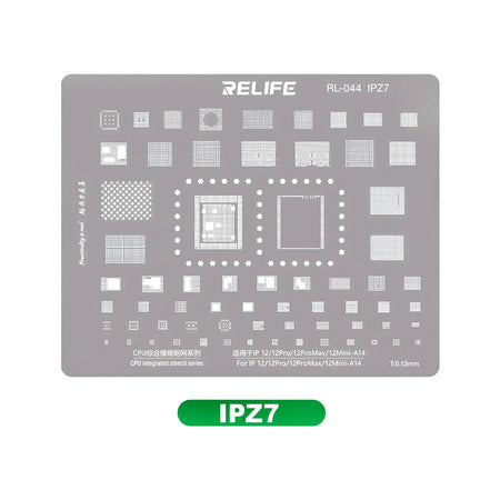 Stencil de reballing RELIFE IPZ7 de 0.12 mm para CPU A14 de iPhone 12