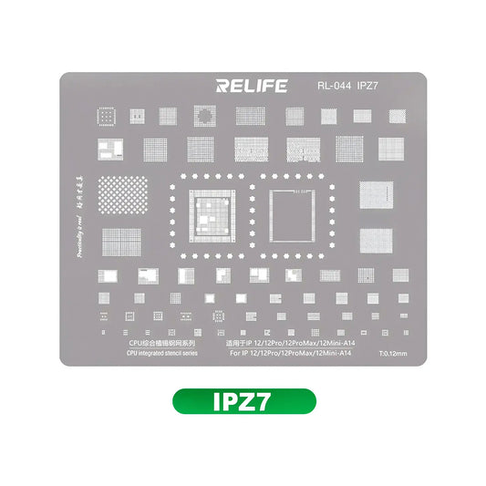 Stencil de reballing RELIFE IPZ7 de 0.12 mm para CPU A14 de iPhone 12
