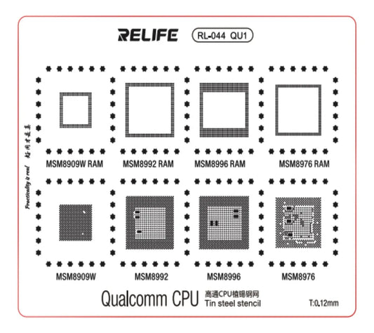 Stencils de Reballing Relife RL-044 (0.12mm) – Serie QU (QU1 a QU4)