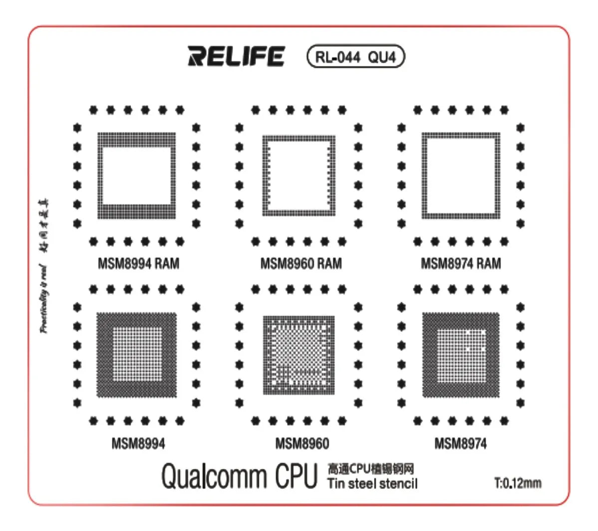 Stencils de Reballing Relife RL-044 (0.12mm) – Serie QU (QU1 a QU4)