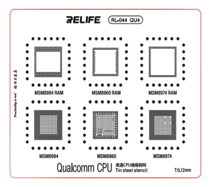 Stencils de Reballing Relife RL-044 (0.12mm) – Serie QU (QU1 a QU4)