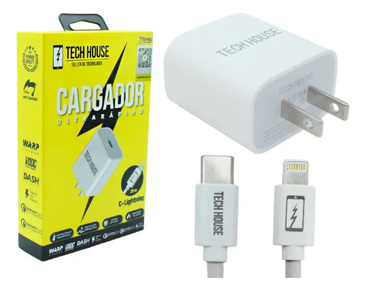 Cargador Tech House compatible con Lightning- Tipo C - 25W - Blanco