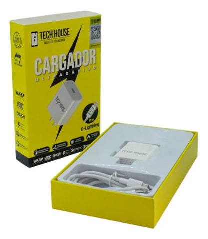Cargador Tech House compatible con Lightning- Tipo C - 25W - Blanco