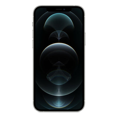 Vista frontal del Apple iPhone 12 Pro (256 Gb) - Plata mostrando su pantalla Super Retina XDR. 
